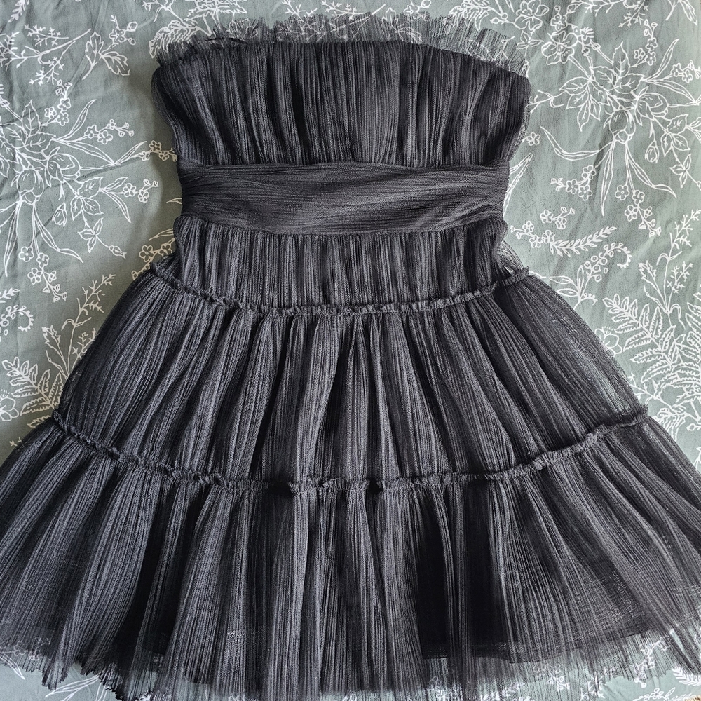 Crystal Sky Black Strapless Tulle Dress